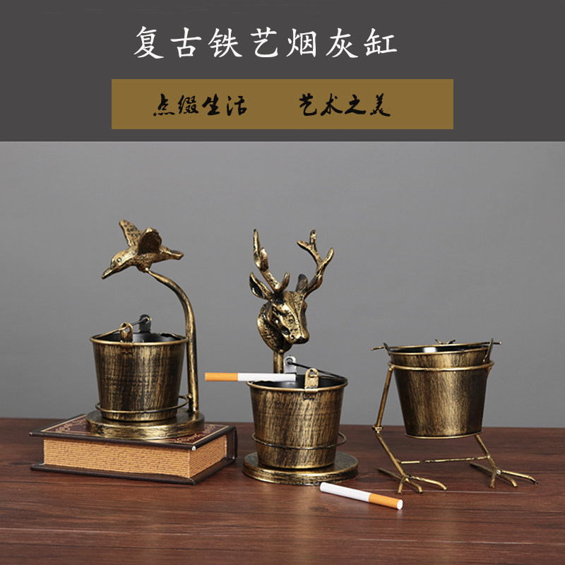Eurostyle Retro Nostalgia Creative Home Tobacco Ashtray With Bucket Living-room Office Bedroom Personality Decorative Iron Art Pendulum