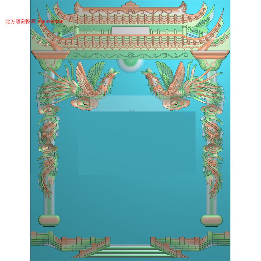 凤凰木雕灵牌双凤牌位神位祖先位供神台凤柱牌位精雕图浮雕灰度图