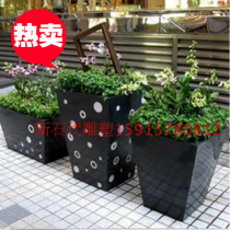 GRP simple black square vase combined garden potted plant ground resin flower pot florator outdoor large flower case
