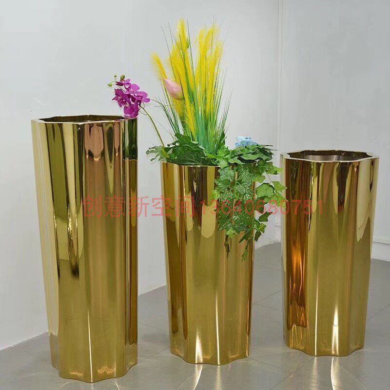 Stainless steel flower box round square flower pot stainless steel flower pot villa hotel flower pot exhibition hall vase outdoor flower box
