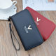 Double-Fold Zipper Women's Wallet, Long Style, Large Capacity Clutch Bag, Double-Layer Soft Leather, Korean Style, Multiple Card Slots, Mobile Phone Coin Purse