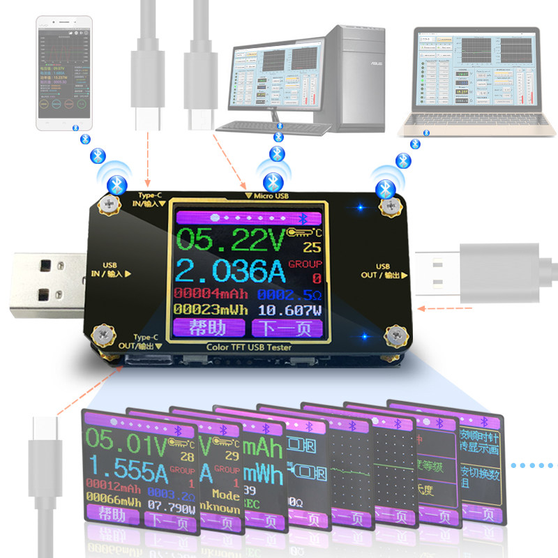 Torch for multi-function Type-C PD detector USB tester Digital display voltage ammeter Capacity measuring instrument
