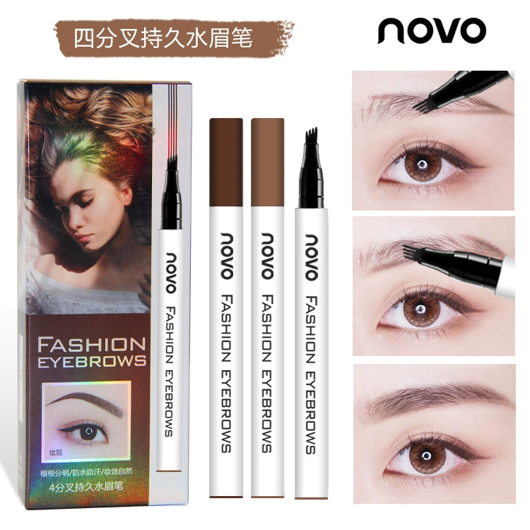 Chì kẻ mày dạng nước bốn đầu Makeup NOVO Chì kẻ lông mày dạng lỏng bốn đầu dạng nước lâu trôi không thấm nước và không thấm mồ hôi cho người mới bắt đầu - Bút chì lông mày / Bột / Stick