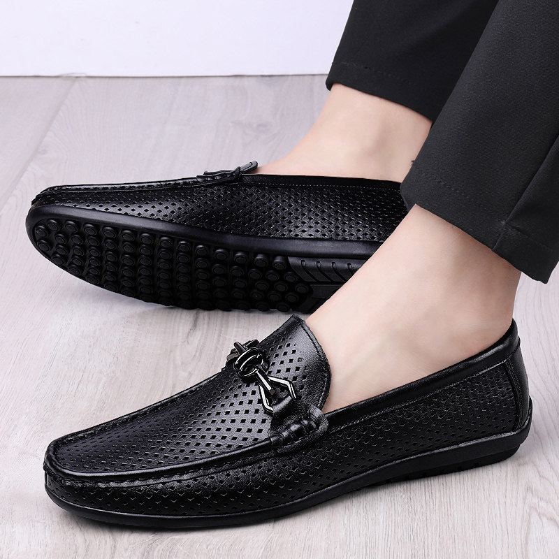 Shoes men's summer breathable men's hollow leather shoes leather 36 sets of feet casual shoes men's large size middle-aged dad shoes 46