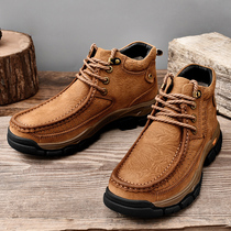Cotton shoes mens winter warm plus velvet high-top tooling shoes mens leather outdoor hiking shoes mens casual leather shoes daddy shoes