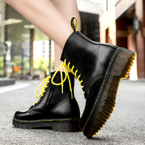 Autumn and winter mens shoes small size leather Martin boots mens high top British style inner heightening boots mens middle top trendy shoes tooling boots