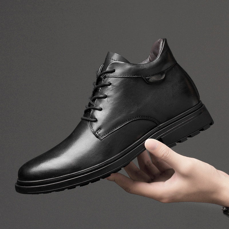 2021 autumn and winter new small size high-top shoes men's genuine leather 35 plus size black men's formal wear business leather shoes cotton shoes 47