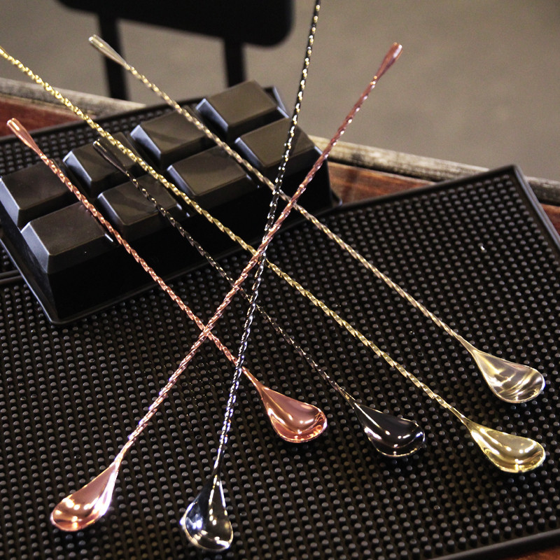 Stainless steel long handle bar spoon cocktail mixing spoon stick milk tea beverage spoon thread barter lengthened bar