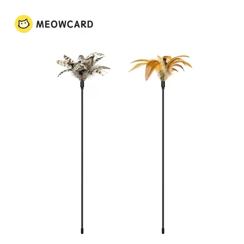 Queen Meowcard primary color feather teasing cat stick disinfection chicken feather long rod elastic rope bell teasing cat stick resistant to bite
