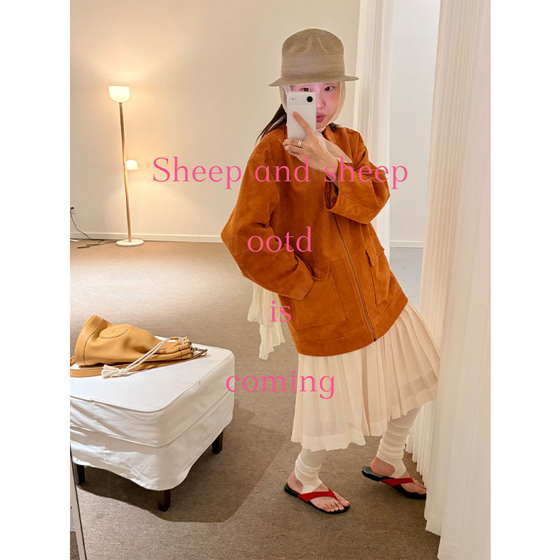 Ovinsyang Super Nice-Looking Orange Deerskin Leather Jacket 2026 Autum Retro High-End Loose Casual Jacket Ovinsyang Super Nice-Looking Orange Deerskin Leather Jacket 2026 Autum Retro High-End Loose Casual Jacket