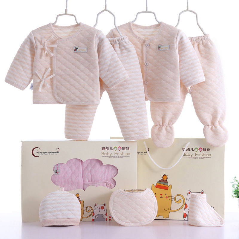 Newborn Clip Cotton Warm Seven Pieces Luxury Gift Box Dress Just Born Baby Pure Cotton Spring Autumn Winter Clothes Suit