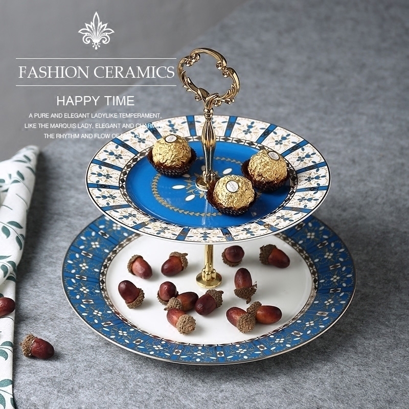 Golden Years Bone China Porcelain Refreshment Rack Creativity Afternoon Tea Refreshments Pan European-style Ceramic Bilayer Cake Tray Gift Box Dress