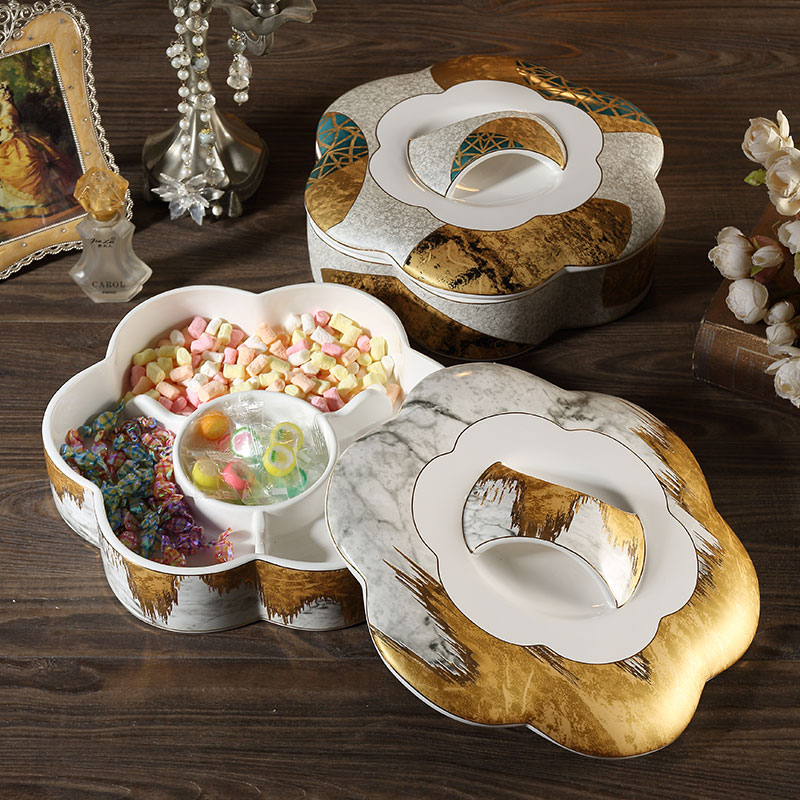 Meidao European-style household nut fruit plate with lid living room candy box dried fruit plate melon seeds snack plate ceramic fruit plate