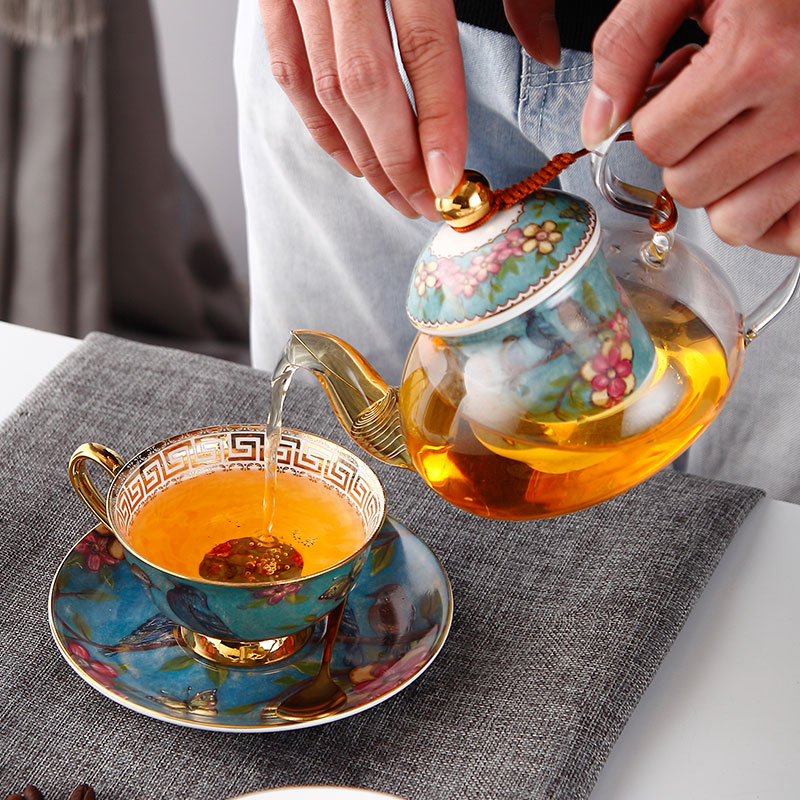 Beauty Channel Glass Pot Flower Teapot Heat Resistant Transparent With Lid Filter Heating Bubble Teapot Field Garden Wind Flowers And Grass Tea tea Set