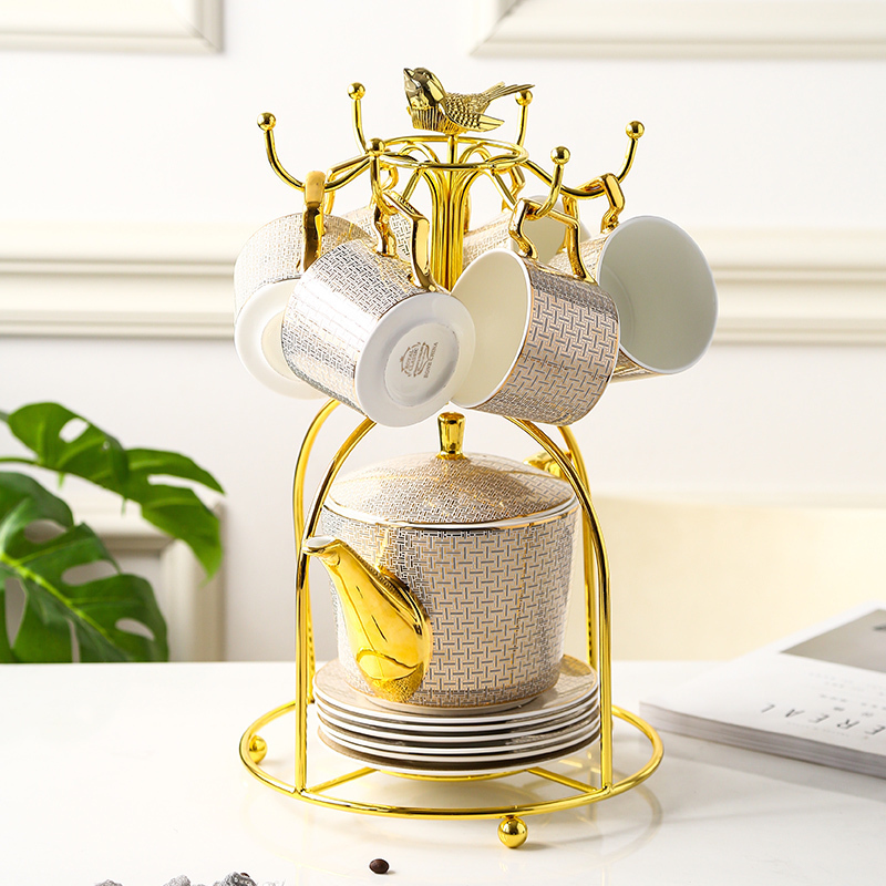 Eurostyle Gilded Small Bird Shelf Creative Coffee Cup Saucer Mark Cup Containing Layer Rack Home Rack Converse Hanging Drain Cup Shelf