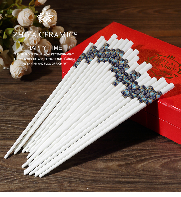 Eurostyle Ceramic Chopsticks Group High Temperature Resistant Disinfection Home 10 Double Family Loaded Gift Dress Gift