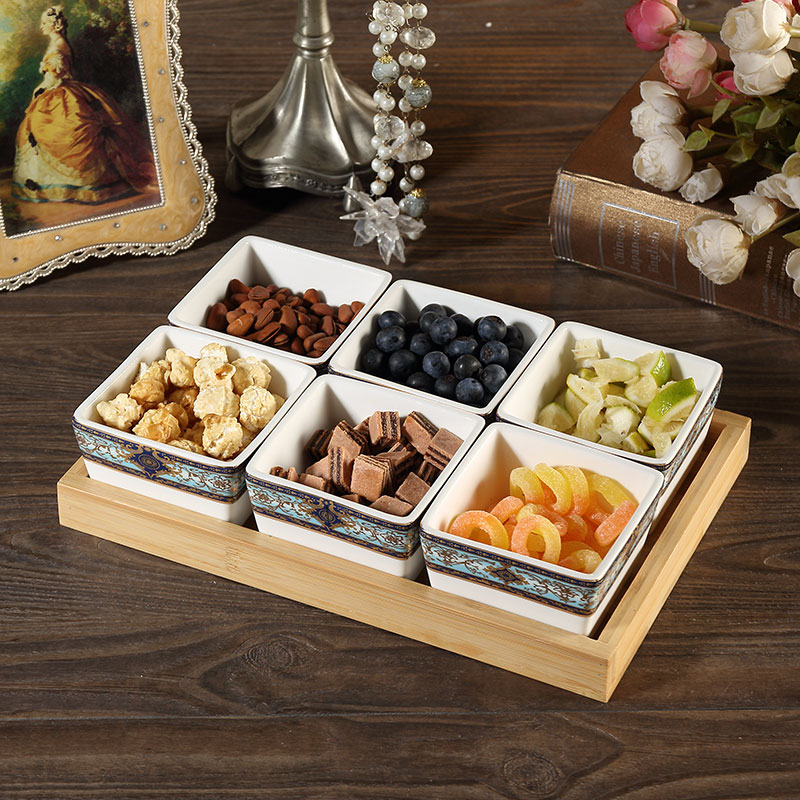 Ceramic Sub-Lattice Fruit Parquet Eurostyle Dried Fruit Plate Creativity Modern Living Room Home Nut Snack Tray Candy Box