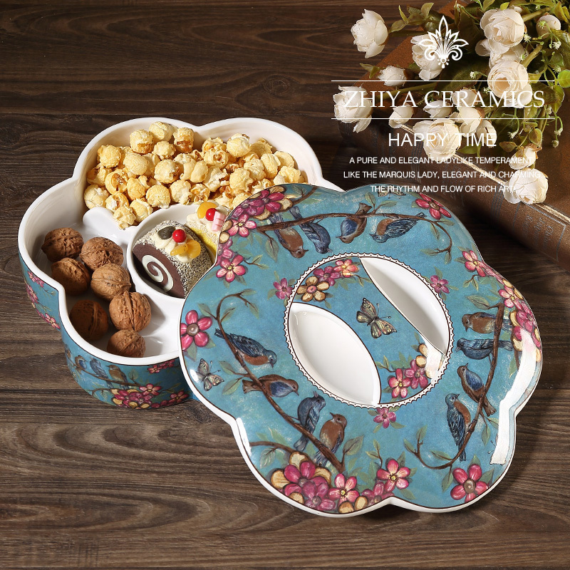 Eurostyle candy box dry fruit pang with lid snacks box home living room creative ceramic nut tray extravagant