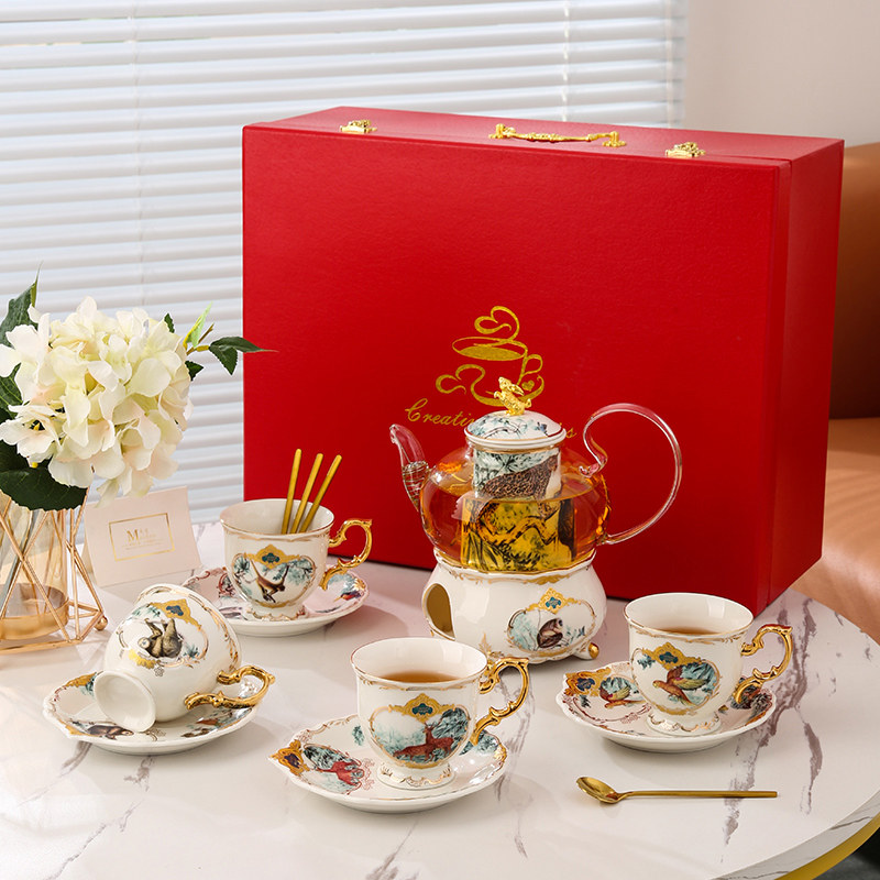 Beauty Aisle Fantasy Jungle Glass Bubble Teapot Candle Heating Cooking tea Lower afternoon tea tea set Suit Bone Porcelain Flower Tea Cup-Taobao