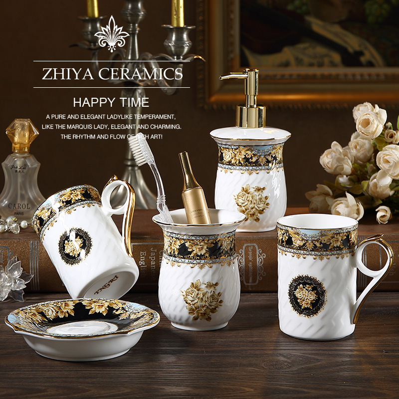 Eurobone Porcelain Bathroom Five Sets of Luxurious Home Ceramic Bathroom Gargling Cups Toiletries TOOTH BRUSHING CUP SUITS