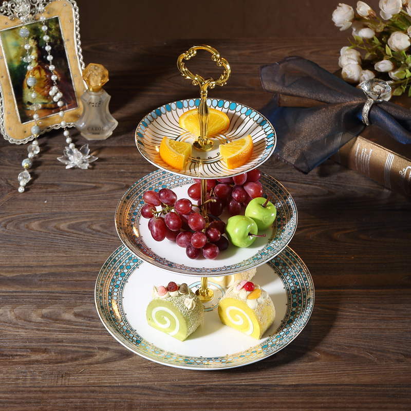 Eurobone Porcelain Double Layer Fruit Pan Modern Creative Living Room Fruit Tray Afternoon Tea Refreshments Pan Dessert Table Cake Rack