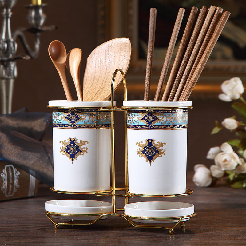 European ceramic chopsticks cheese chopsticks cage drain creative mildew household wooden frame Double chopsticks tube kitchen shelf