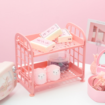 Pink girl heart hollow desktop storage finishing shelf Bathroom student dormitory cosmetics protection storage
