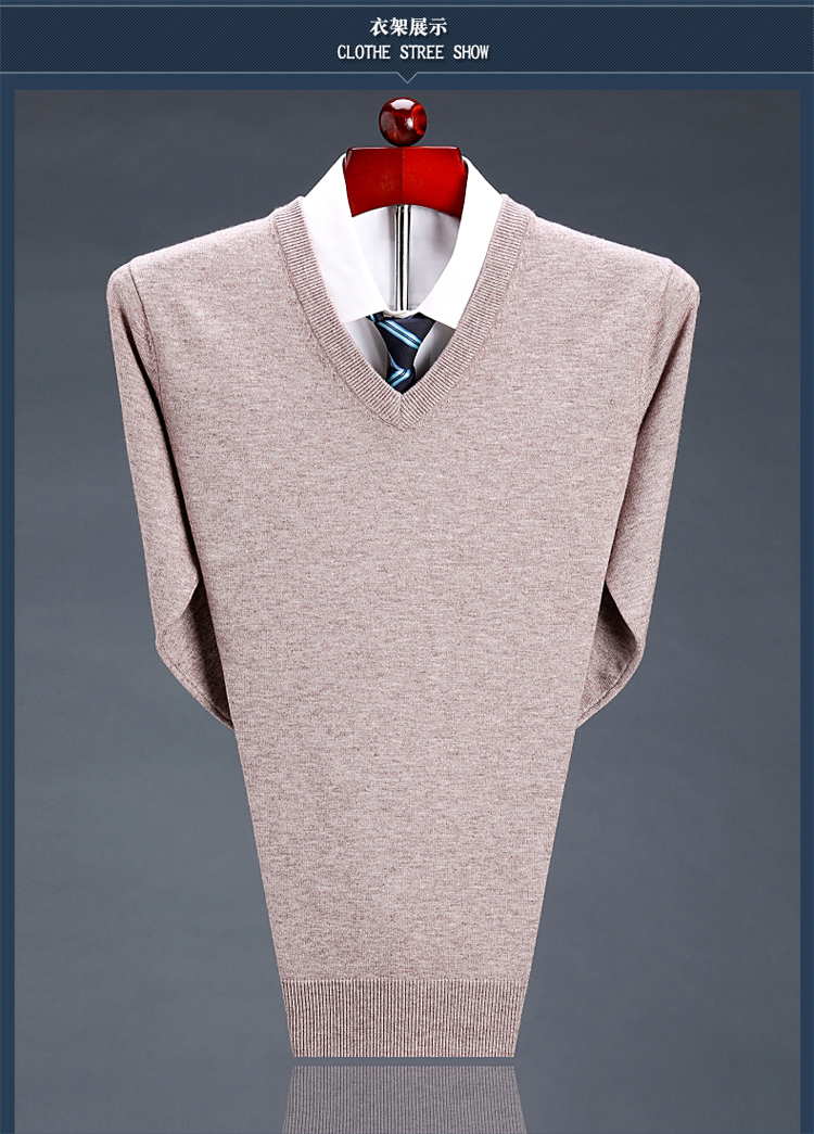Áo len cashmere cổ điển của cha mùa đông dày cổ chữ V mặc áo len trung niên chạm đáy áo len cổ tròn áo khoác len nam