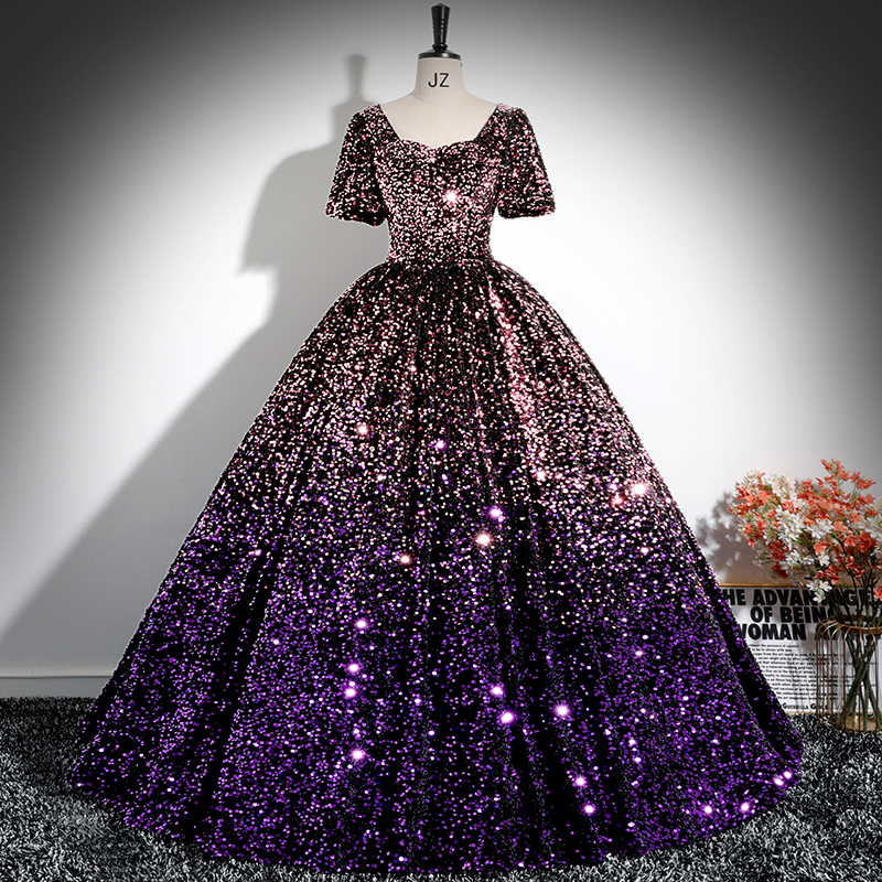 Shiny Evening Dress for Students, Vocal Arts Exam Stage Solo Performance Outfit, High-End Piano Performance Host Evening Wear
