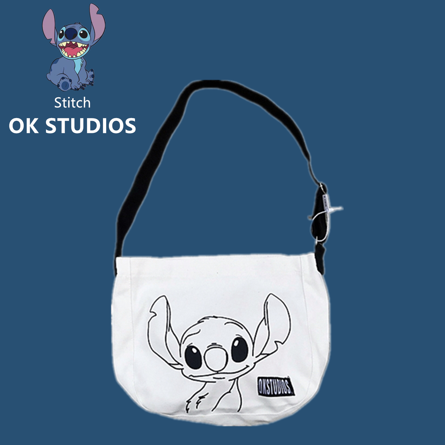 OK original joint limited edition Stitch pattern tide cartoon messenger canvas bag male and female students schoolbag ins style