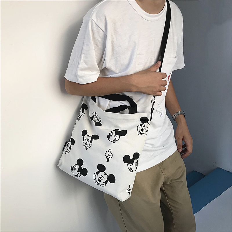 OK original design 2022 messenger white canvas bag mouse cartoon full print men and women tide schoolbag Japanese and Korean version of Hong Kong style