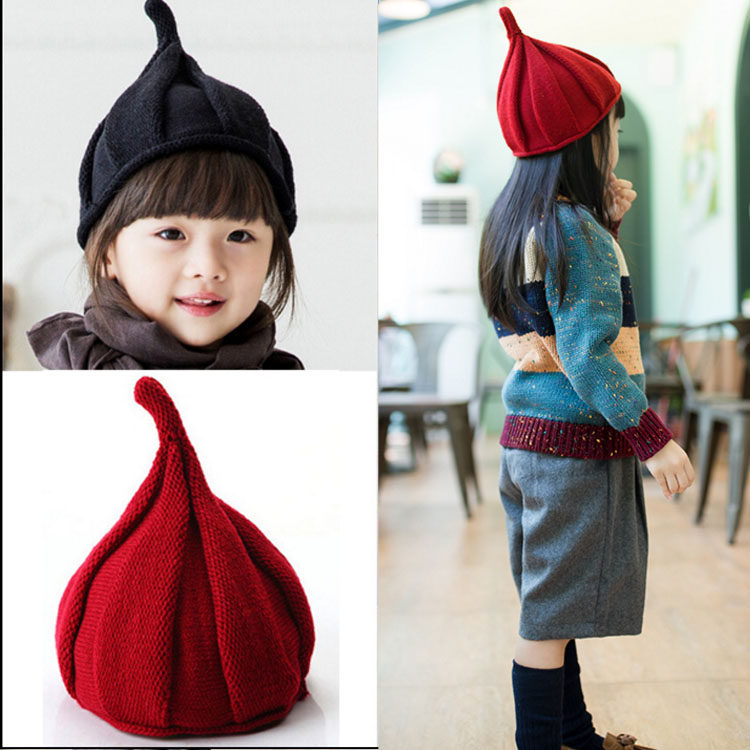 Knitted wool hat autumn and winter new Korean version of the male and female children's pointy hat baby ear protection pumpkin hat 0-12 years old