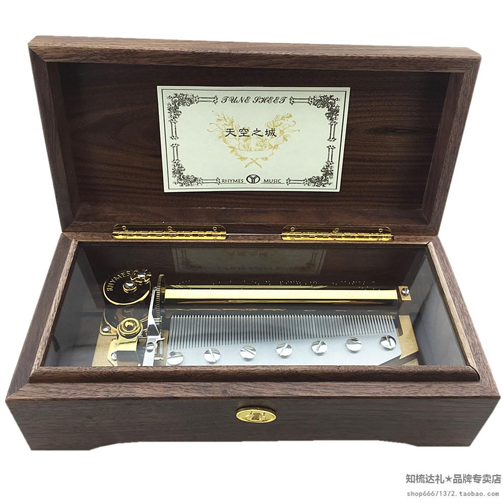 The 78-tone walnut wooden music box cannon music box sky city lettering girl gift valentine's day