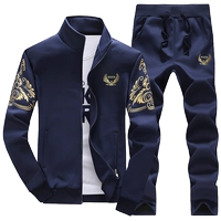 Set đồ thể thao mùa thu đông cho nam áo len cotton dài tay Áo thun chạy bộ yêu quần áo cardigan áo phông nam
