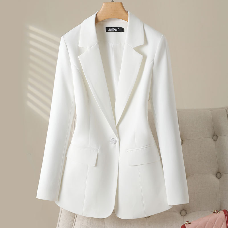 White Slim-Fit Blazer for Women with Shoulder Pads, Waist-Cinching, Versatile Professional Blazer, Spring Top, Spring and Autumn Style Small Suit