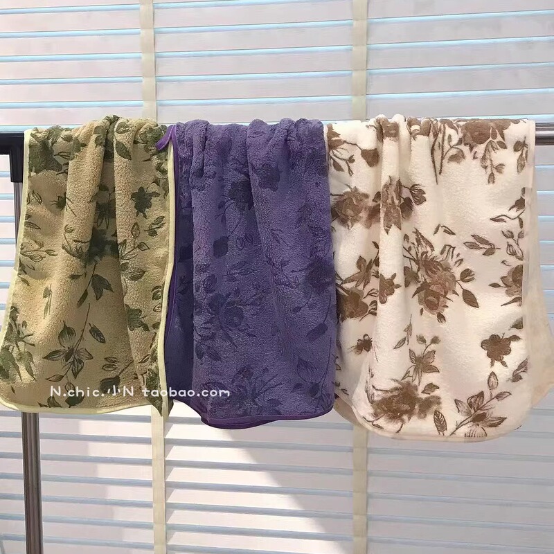 French-Style Retro Floral High-Appearance Towel, Coral Fleece, Absorbent, Quick-Drying, Non-Shedding, Face Towel, Wrap Towel for Women