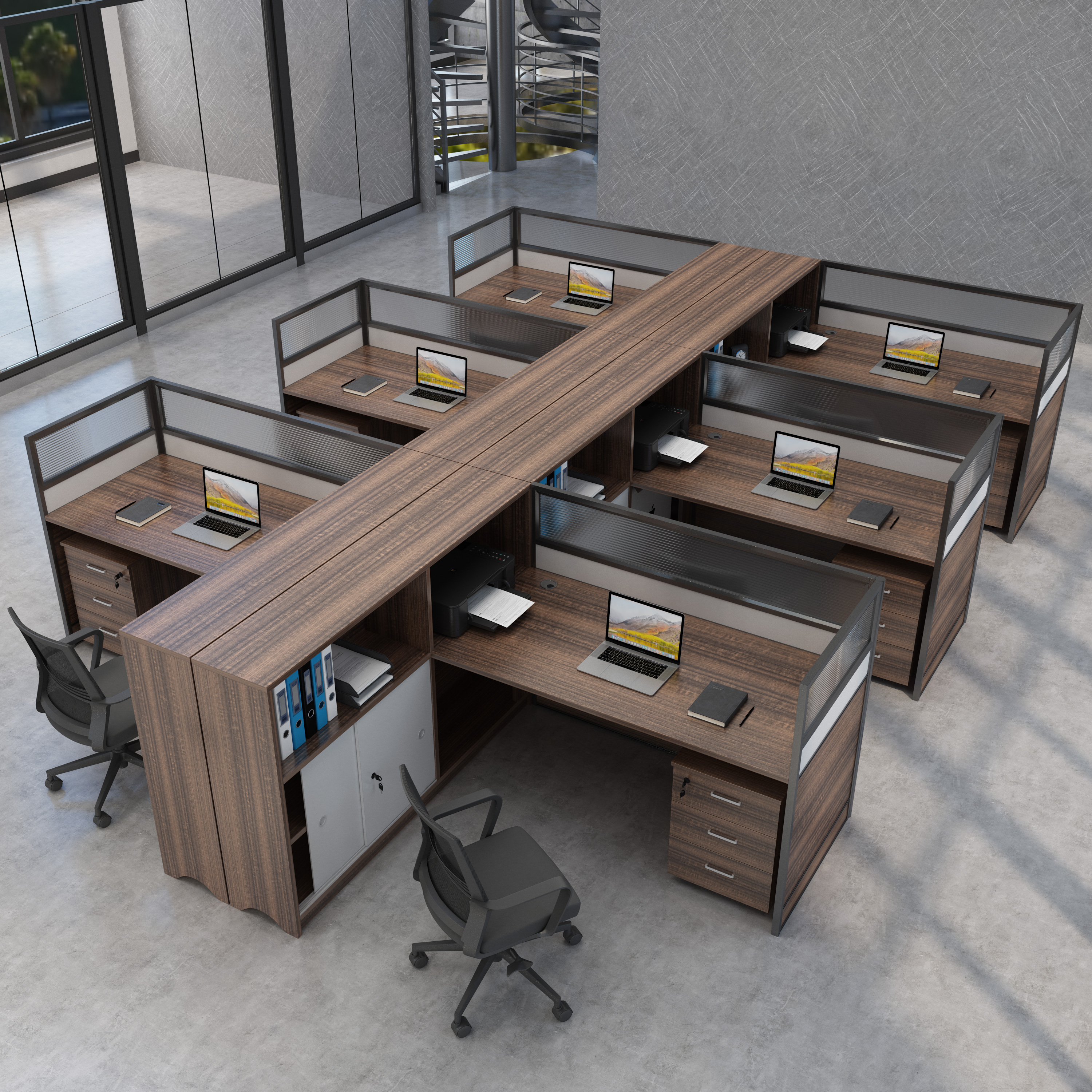 Staff desk 2 4 6 - person station screen screen cut desk and chair combined simple modern office card seat