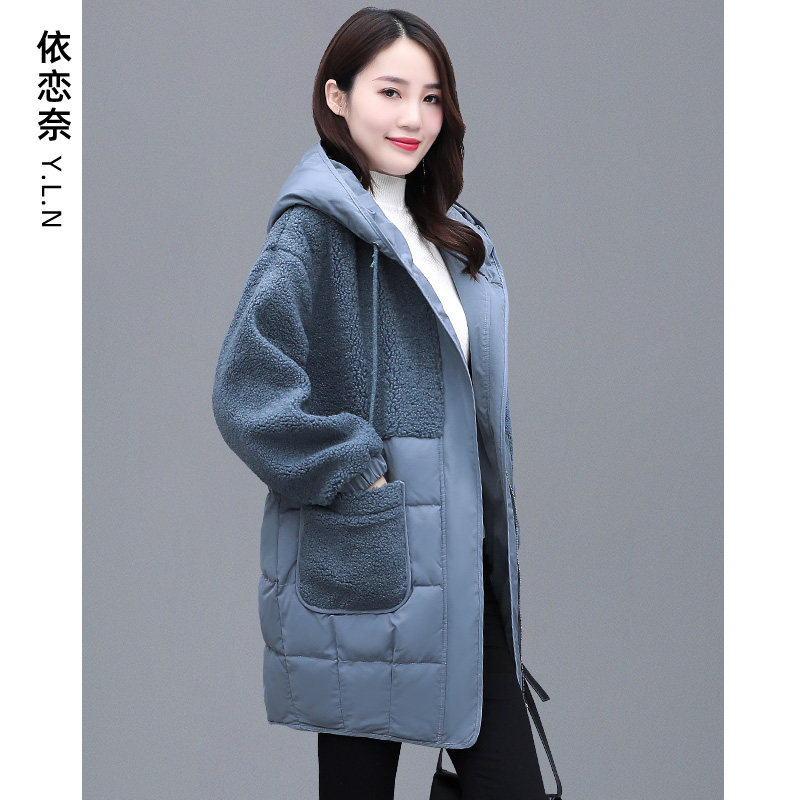 Cotton clothes 2021 The new women's mid-winter clothing cotton padded jacket with thickened large size and large size burst imitation lamb wool-laminated cotton coat jacket