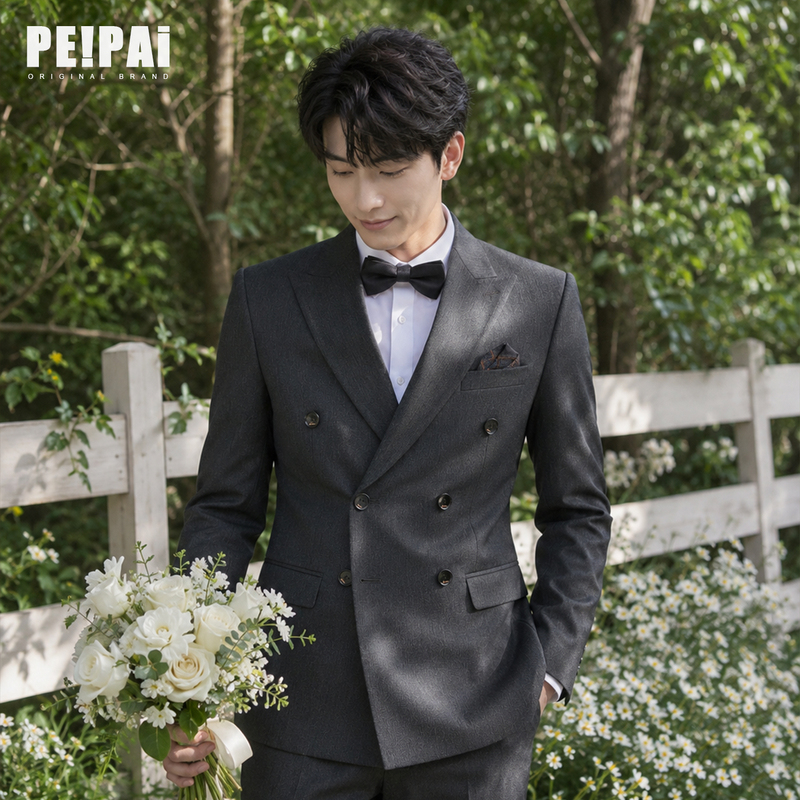 Peipai Business Gentleman Double-Breasted Slim-Fit Suit Set Men's Wedding Groom Formal Attire High-End Suit Peipai Business Gentleman Double-Breasted Slim-Fit Suit Set Men's Wedding Groom Formal Attire High-End Suit