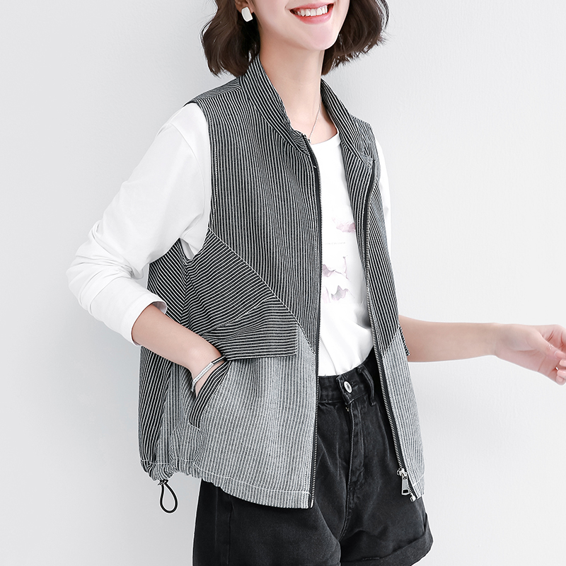 2020 mùa xuân dress New Horse Cô gái Loose Sọc Hiện mỏng ngắn Slim Coat Casual ngựa Clip Xuân Thu eo Vest