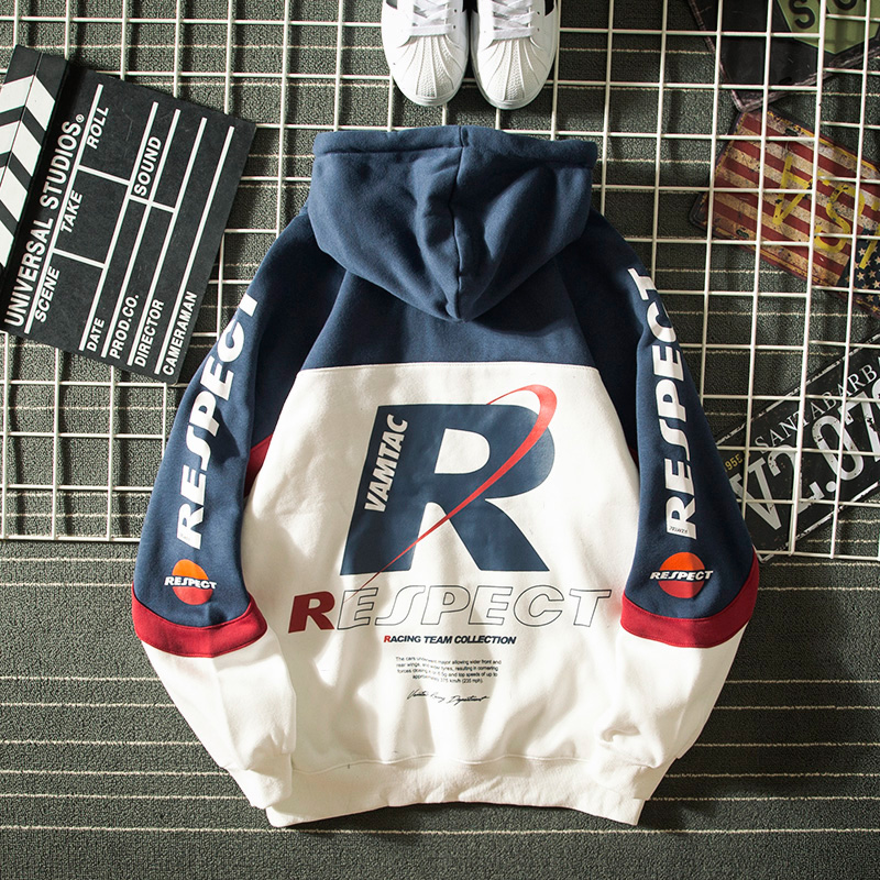 Hong Kong Chauded Lianhood Sports Shirt Men's Day Department 100 Loose Letter Printed Splicing Hip Hop Khavet Blouse Jacket