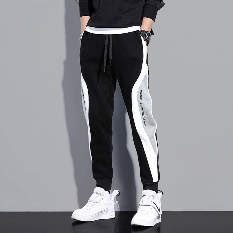 Hong Kong tide brand stitching all-match sweatpants men's loose hip-hop beam pants embroidered striped feet knitted casual pants