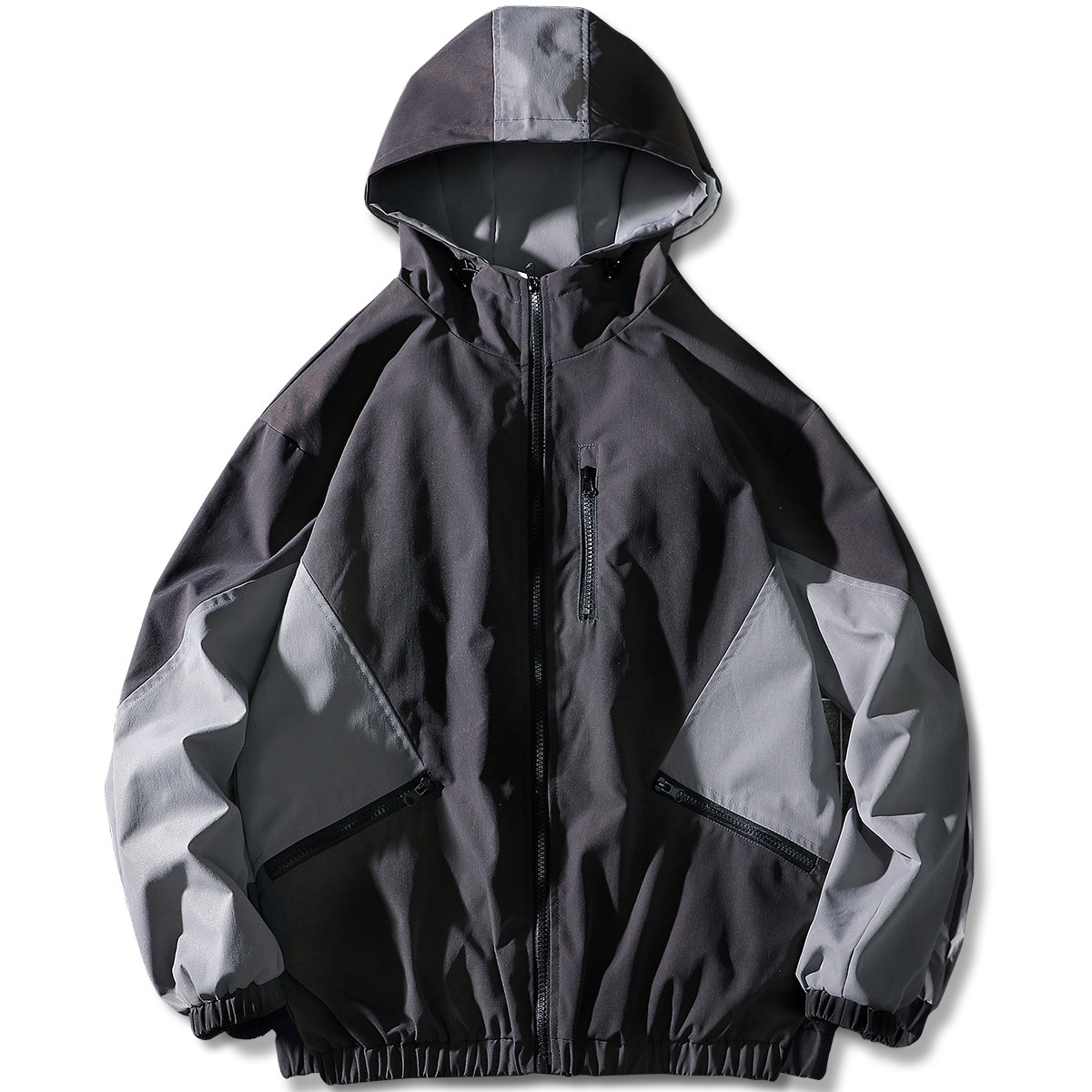 Hong Kong Chauded splicing Lianhood jacket male Korean version 100 lap tooling student jacket Leisure function Wind scale with large size