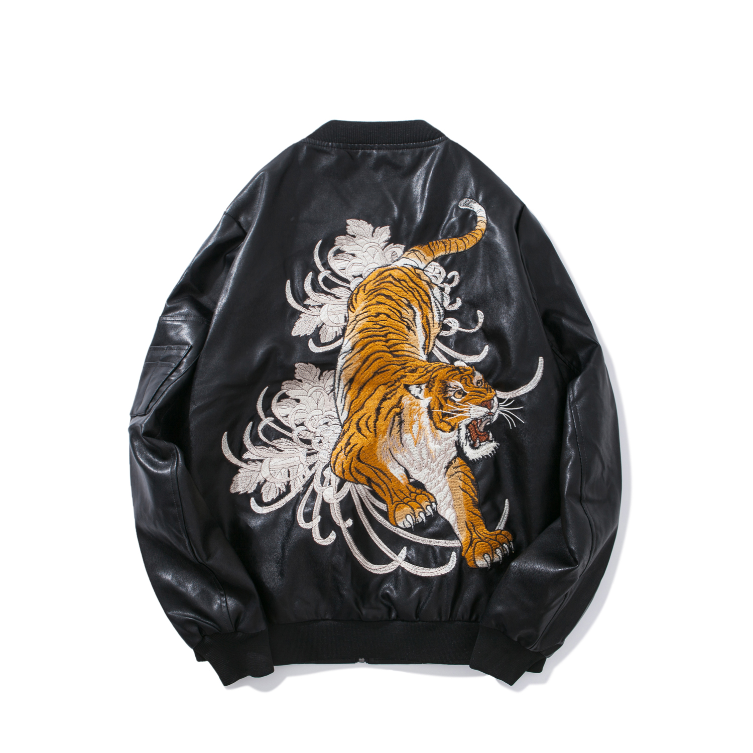 Hong Kong Tide Card Tiger Embroidery Jacket Men's Korean Version Pilot Baseball Uniform Loose 100 Locomotive Leather Coat Jacket