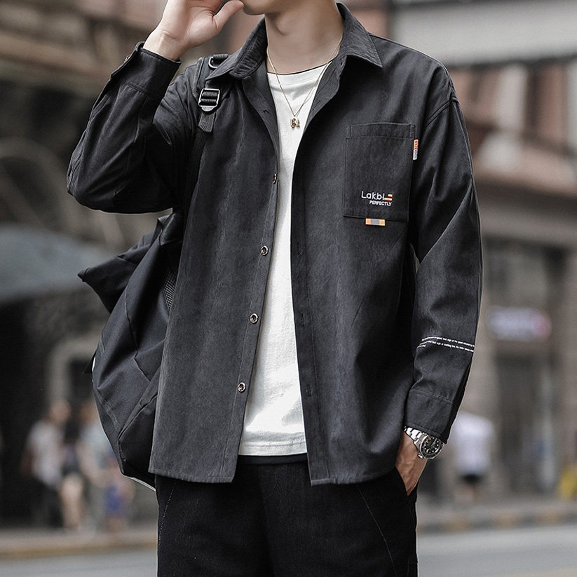 Hong Kong Boomer Overalls Jacket Men's Korean version Functions Loose Fat Sub jacket Ruffling Handsome Casual Long Sleeve Fried Street Shirt