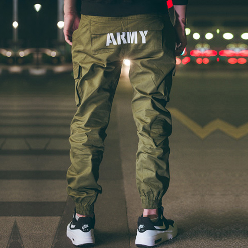 Hong Kong tide brand letter printing overalls men's bundle feet large size lob pants small feet casual multi-pocket legging trousers