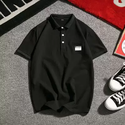 Hong Kong tide brand short-sleeved t-shirt men's lapel solid color plus fat plus size polo shirt Simple half-sleeved T-shirt tide loose