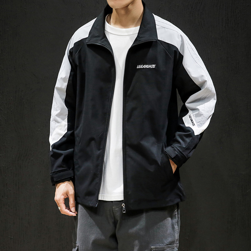 Hong Kong Tide Cards Splicing Alphabet Jacket Male Sport Turned Collar Casual Jacket Day Ensemble Loose size Size Fat Sub Baseball Suit