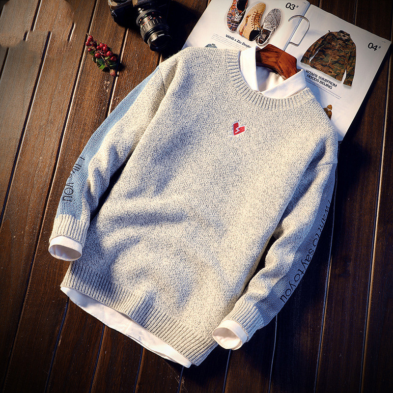 Hong Kong Chauded Heart Broken Embroidered Sweater Male Round Collar Thickened Warm Jacket Korean version Fat Fat Loose large size Size Stitch Cardiovert