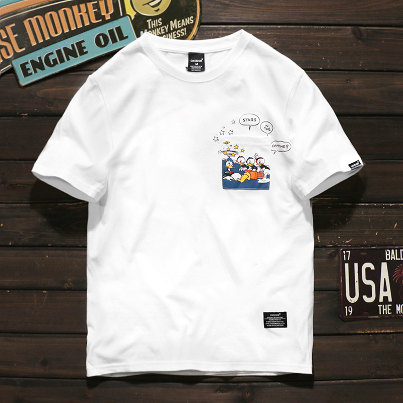 Hong Kong tide brand creative short-sleeved men's Hong Kong style wild cotton cartoon printing T-shirt simple duck couple half-sleeve